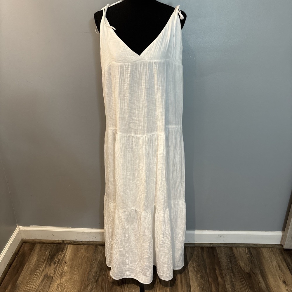 L*Space White Ava Maxi Tiered Dress Beach Coverup Coastal Resortwear Size L NWT